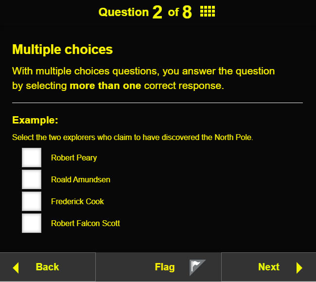 exam question with high contrast display
