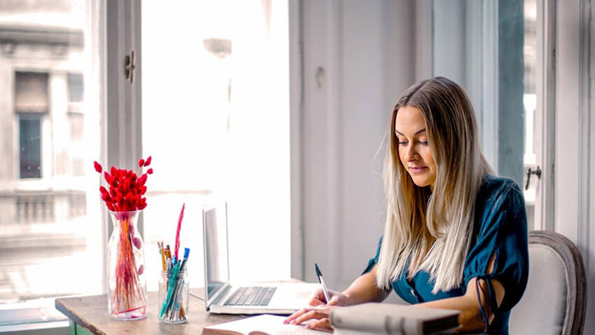 female working at home