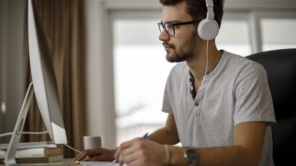 man with headphones on