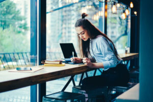 girl sitting at desk working