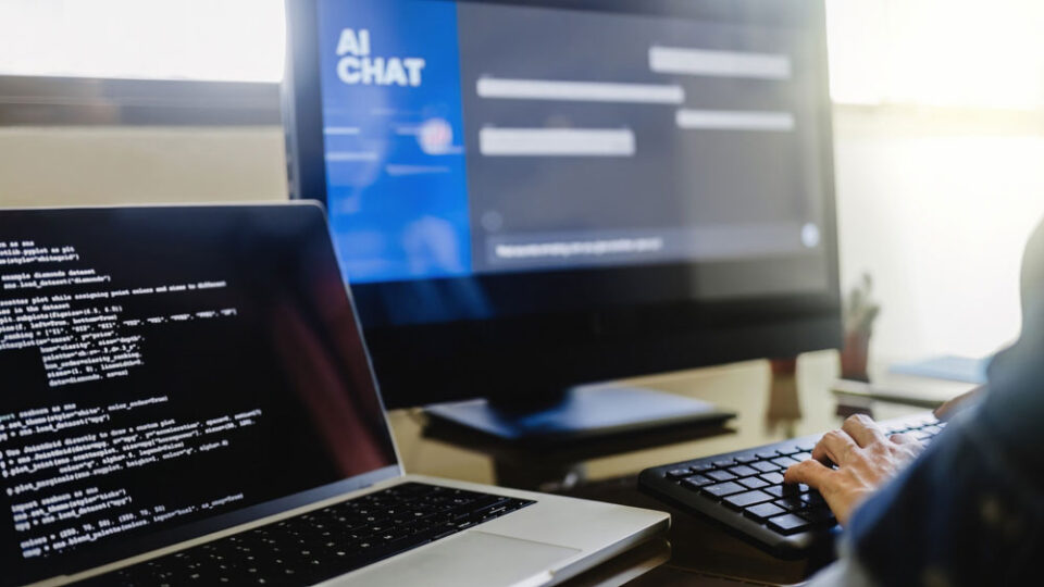 ai chat screen with laptop