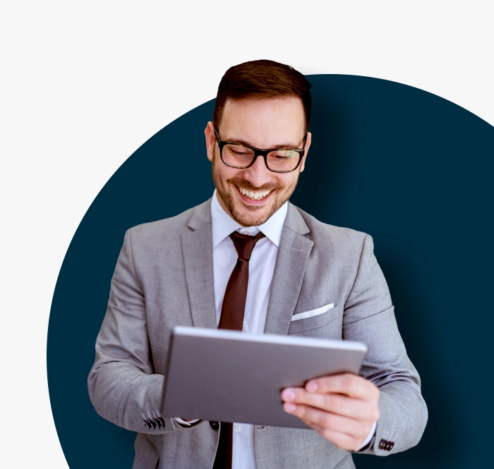 man in suit doing some exam analysis and reporting