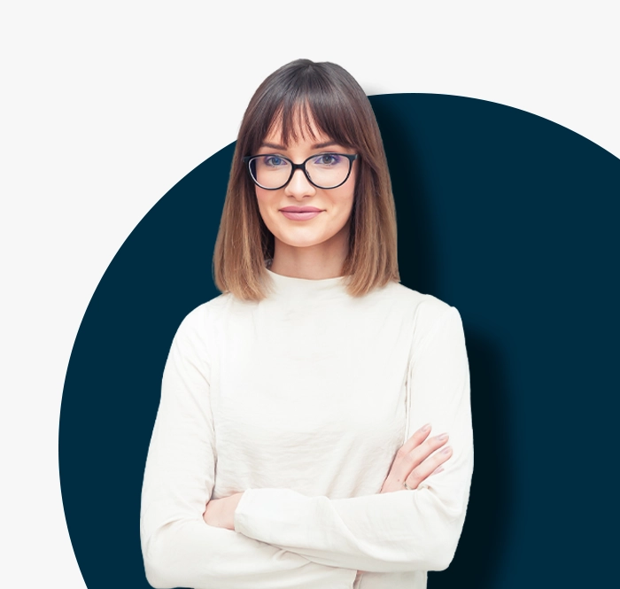 professional lady in glasses running remote proctoring software and exam solutions